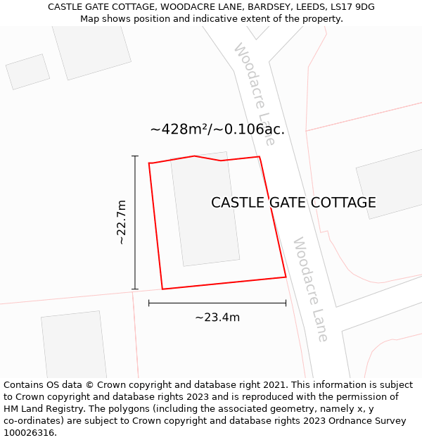 CASTLE GATE COTTAGE, WOODACRE LANE, BARDSEY, LEEDS, LS17 9DG: Plot and title map