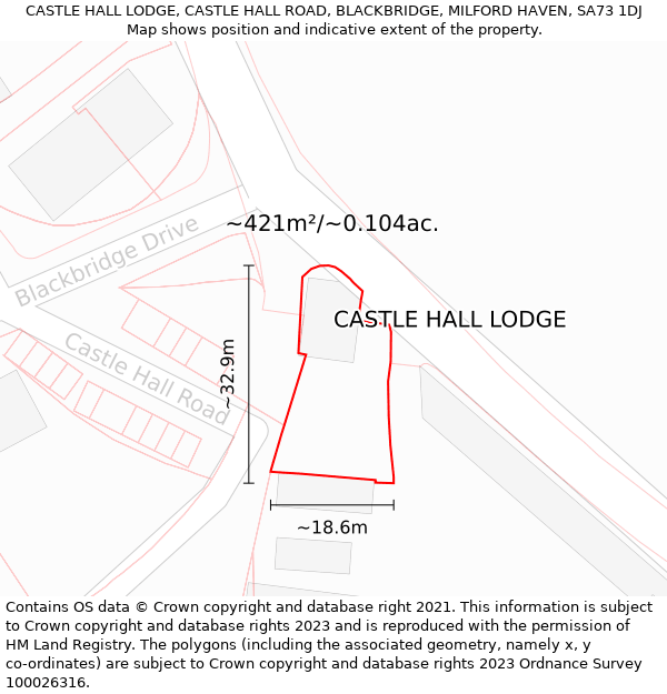 CASTLE HALL LODGE, CASTLE HALL ROAD, BLACKBRIDGE, MILFORD HAVEN, SA73 1DJ: Plot and title map