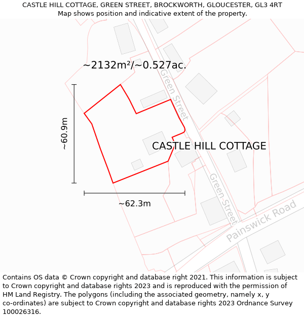 CASTLE HILL COTTAGE, GREEN STREET, BROCKWORTH, GLOUCESTER, GL3 4RT: Plot and title map