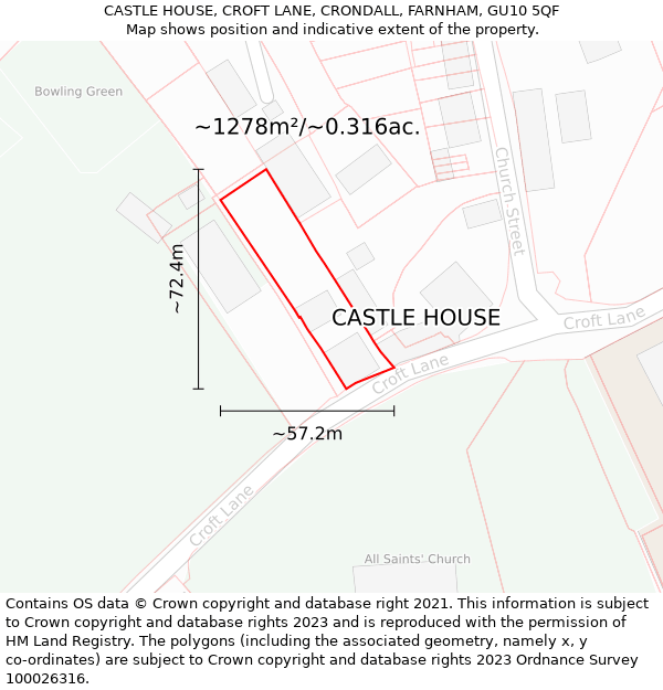 CASTLE HOUSE, CROFT LANE, CRONDALL, FARNHAM, GU10 5QF: Plot and title map