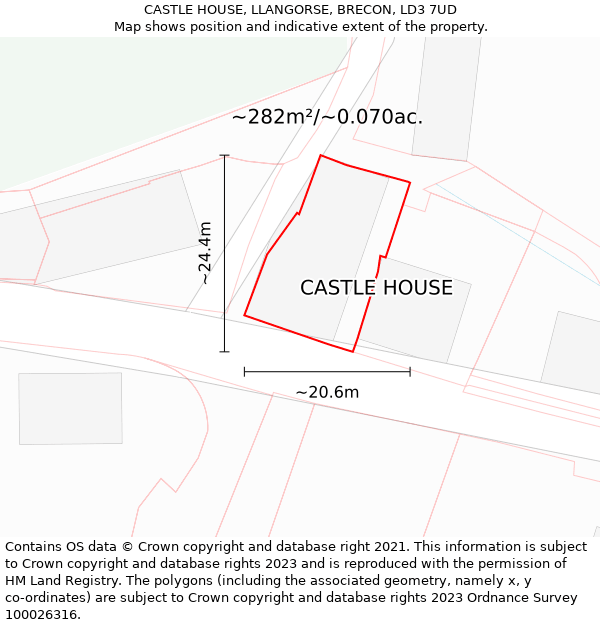 CASTLE HOUSE, LLANGORSE, BRECON, LD3 7UD: Plot and title map