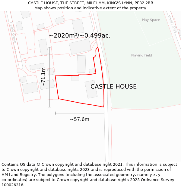 CASTLE HOUSE, THE STREET, MILEHAM, KING'S LYNN, PE32 2RB: Plot and title map