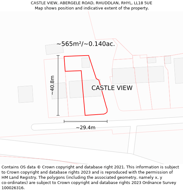 CASTLE VIEW, ABERGELE ROAD, RHUDDLAN, RHYL, LL18 5UE: Plot and title map