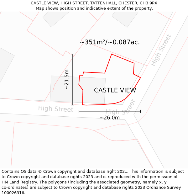 CASTLE VIEW, HIGH STREET, TATTENHALL, CHESTER, CH3 9PX: Plot and title map