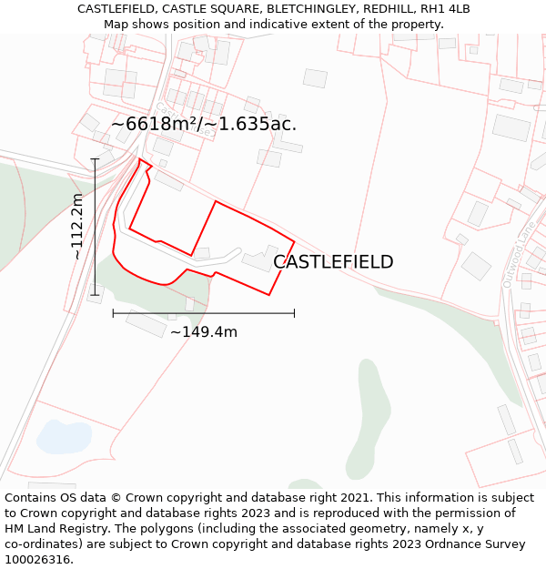 CASTLEFIELD, CASTLE SQUARE, BLETCHINGLEY, REDHILL, RH1 4LB: Plot and title map
