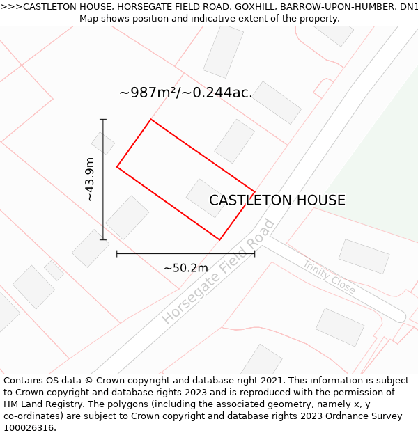 CASTLETON HOUSE, HORSEGATE FIELD ROAD, GOXHILL, BARROW-UPON-HUMBER, DN19 7NN: Plot and title map