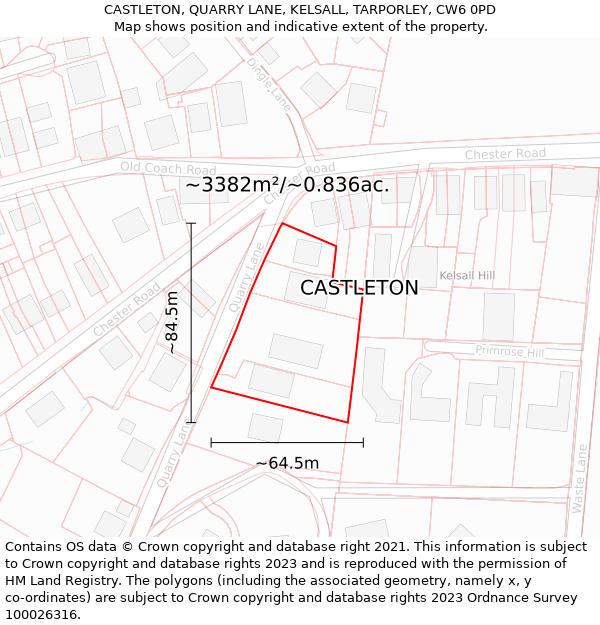 CASTLETON, QUARRY LANE, KELSALL, TARPORLEY, CW6 0PD: Plot and title map