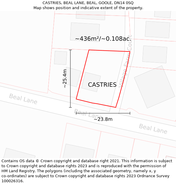 CASTRIES, BEAL LANE, BEAL, GOOLE, DN14 0SQ: Plot and title map