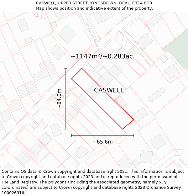 CASWELL, UPPER STREET, KINGSDOWN, DEAL, CT14 8DR: Plot and title map