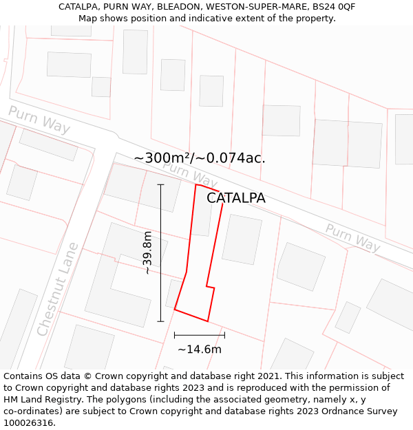 CATALPA, PURN WAY, BLEADON, WESTON-SUPER-MARE, BS24 0QF: Plot and title map