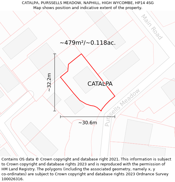 CATALPA, PURSSELLS MEADOW, NAPHILL, HIGH WYCOMBE, HP14 4SG: Plot and title map