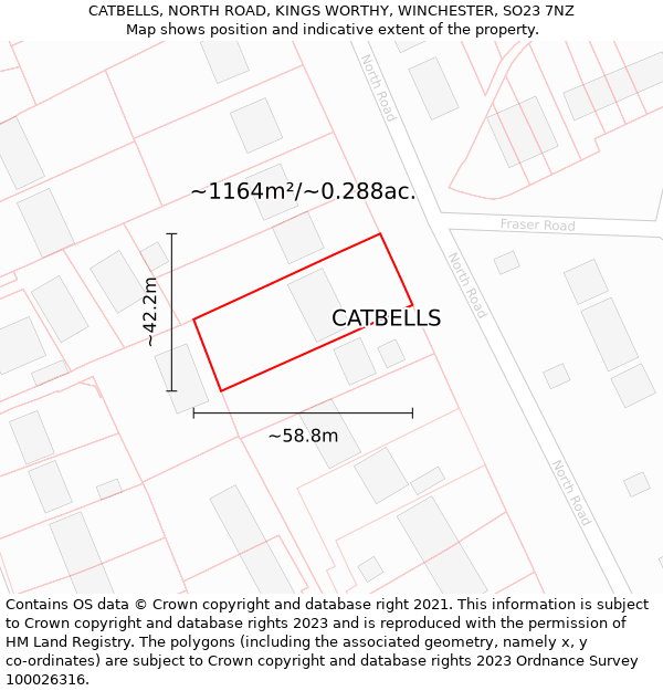 CATBELLS, NORTH ROAD, KINGS WORTHY, WINCHESTER, SO23 7NZ: Plot and title map