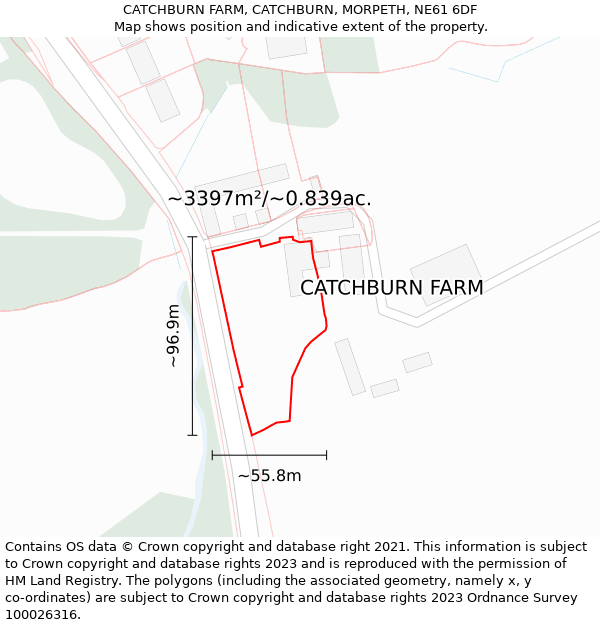 CATCHBURN FARM, CATCHBURN, MORPETH, NE61 6DF: Plot and title map