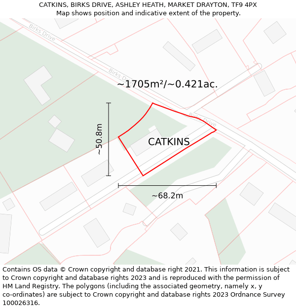 CATKINS, BIRKS DRIVE, ASHLEY HEATH, MARKET DRAYTON, TF9 4PX: Plot and title map