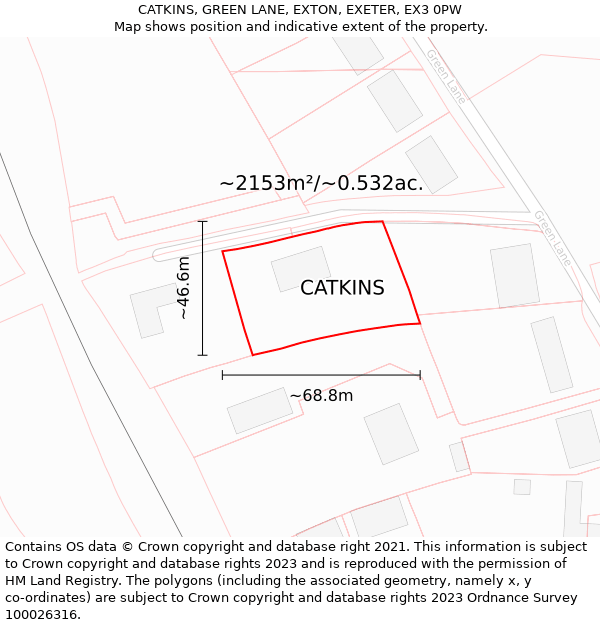 CATKINS, GREEN LANE, EXTON, EXETER, EX3 0PW: Plot and title map