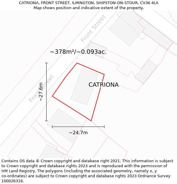 CATRIONA, FRONT STREET, ILMINGTON, SHIPSTON-ON-STOUR, CV36 4LA: Plot and title map