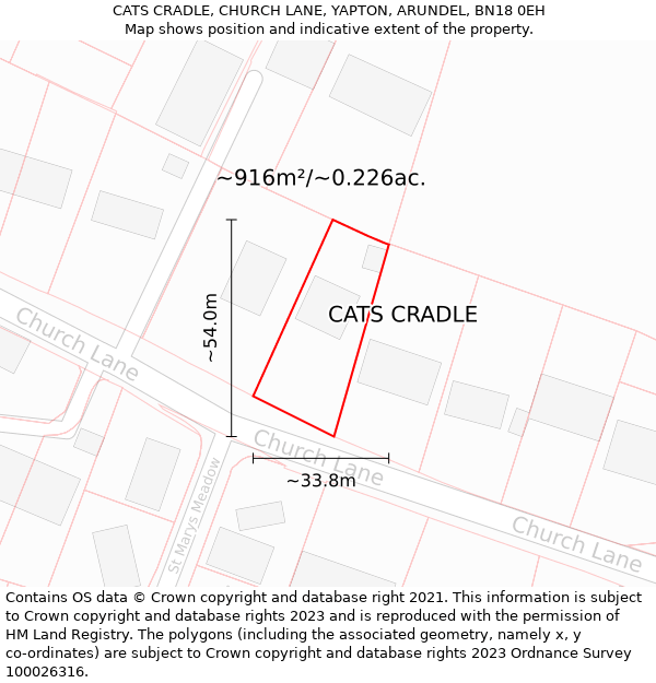 CATS CRADLE, CHURCH LANE, YAPTON, ARUNDEL, BN18 0EH: Plot and title map