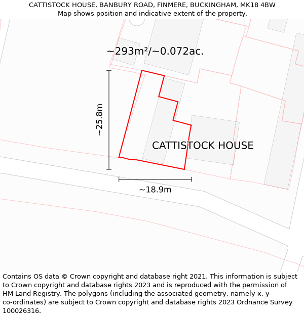 CATTISTOCK HOUSE, BANBURY ROAD, FINMERE, BUCKINGHAM, MK18 4BW: Plot and title map