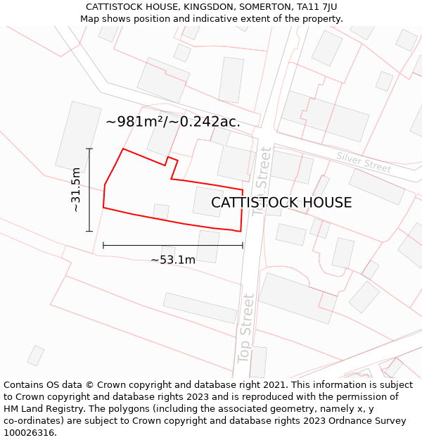 CATTISTOCK HOUSE, KINGSDON, SOMERTON, TA11 7JU: Plot and title map