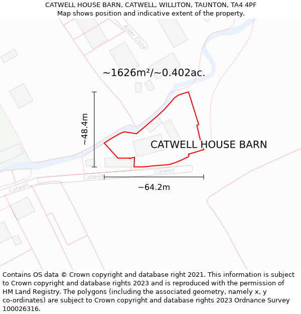 CATWELL HOUSE BARN, CATWELL, WILLITON, TAUNTON, TA4 4PF: Plot and title map
