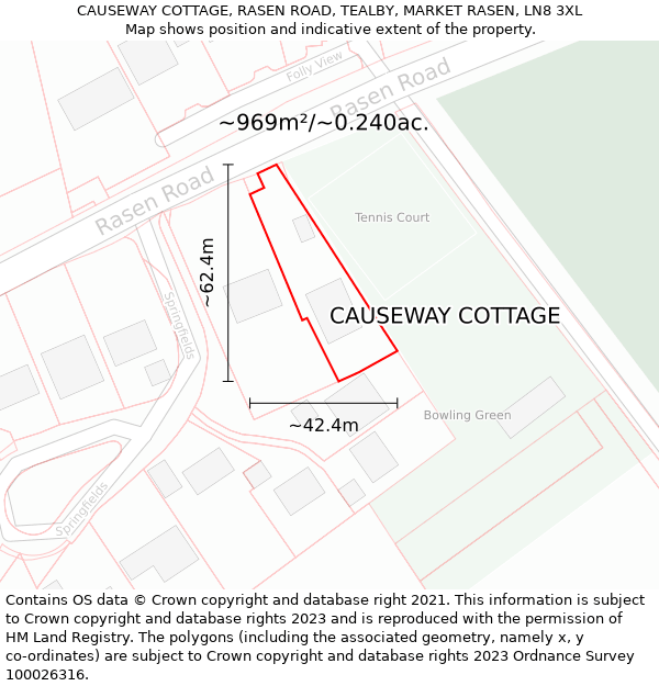 CAUSEWAY COTTAGE, RASEN ROAD, TEALBY, MARKET RASEN, LN8 3XL: Plot and title map