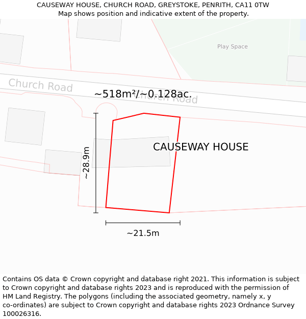 CAUSEWAY HOUSE, CHURCH ROAD, GREYSTOKE, PENRITH, CA11 0TW: Plot and title map