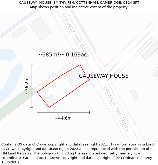 CAUSEWAY HOUSE, SMITHY FEN, COTTENHAM, CAMBRIDGE, CB24 8PT: Plot and title map