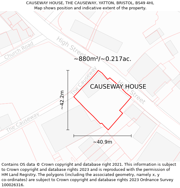 CAUSEWAY HOUSE, THE CAUSEWAY, YATTON, BRISTOL, BS49 4HL: Plot and title map