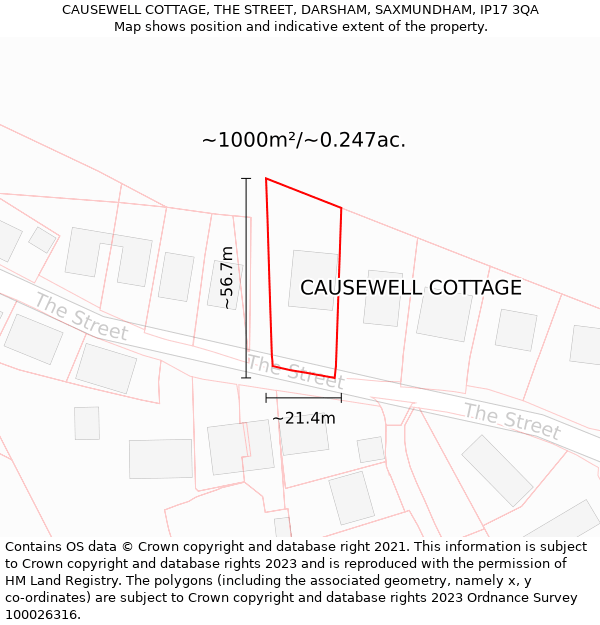 CAUSEWELL COTTAGE, THE STREET, DARSHAM, SAXMUNDHAM, IP17 3QA: Plot and title map