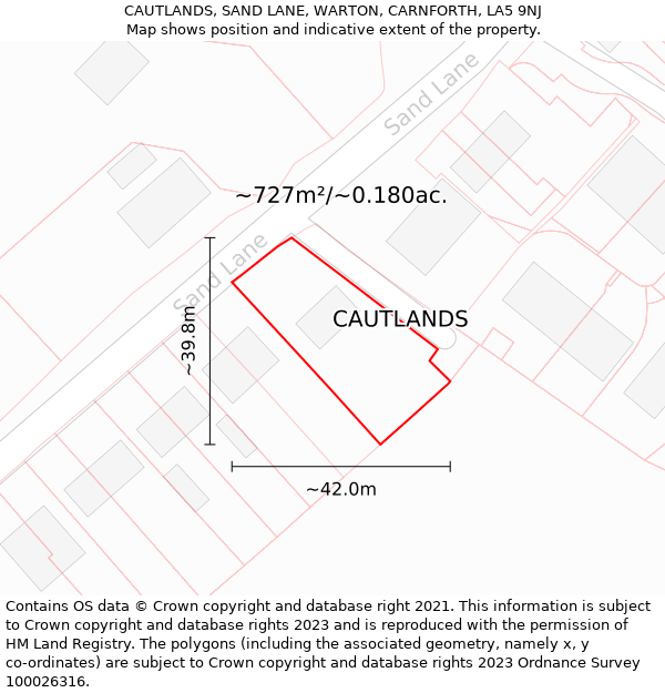 CAUTLANDS, SAND LANE, WARTON, CARNFORTH, LA5 9NJ: Plot and title map