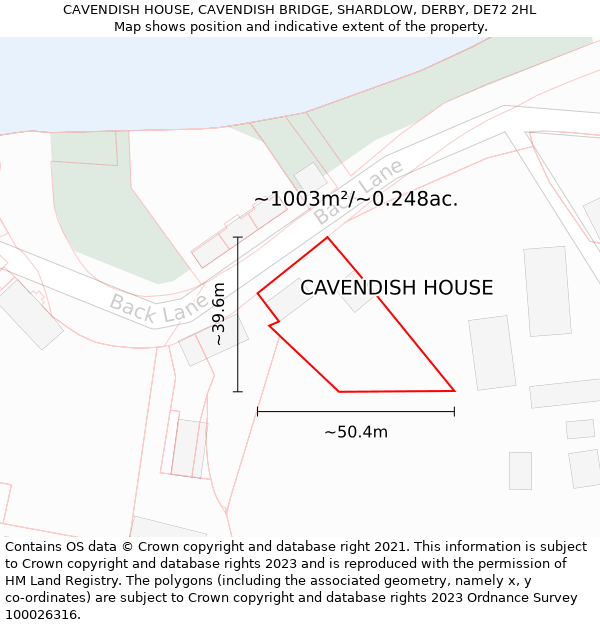 CAVENDISH HOUSE, CAVENDISH BRIDGE, SHARDLOW, DERBY, DE72 2HL: Plot and title map