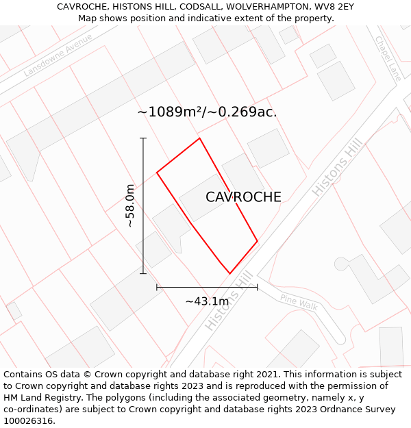 CAVROCHE, HISTONS HILL, CODSALL, WOLVERHAMPTON, WV8 2EY: Plot and title map