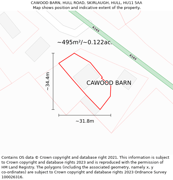 CAWOOD BARN, HULL ROAD, SKIRLAUGH, HULL, HU11 5AA: Plot and title map