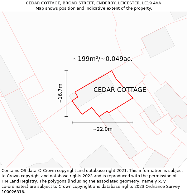 CEDAR COTTAGE, BROAD STREET, ENDERBY, LEICESTER, LE19 4AA: Plot and title map