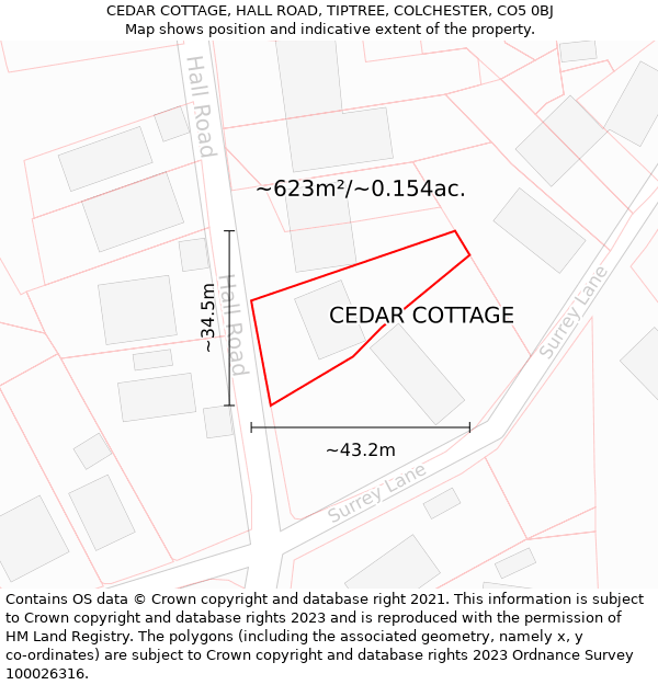 CEDAR COTTAGE, HALL ROAD, TIPTREE, COLCHESTER, CO5 0BJ: Plot and title map