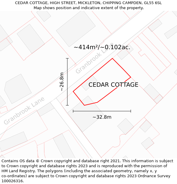 CEDAR COTTAGE, HIGH STREET, MICKLETON, CHIPPING CAMPDEN, GL55 6SL: Plot and title map