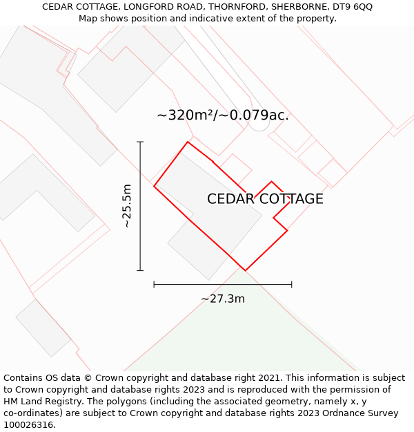 CEDAR COTTAGE, LONGFORD ROAD, THORNFORD, SHERBORNE, DT9 6QQ: Plot and title map