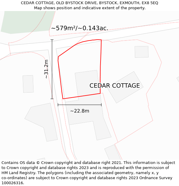 CEDAR COTTAGE, OLD BYSTOCK DRIVE, BYSTOCK, EXMOUTH, EX8 5EQ: Plot and title map