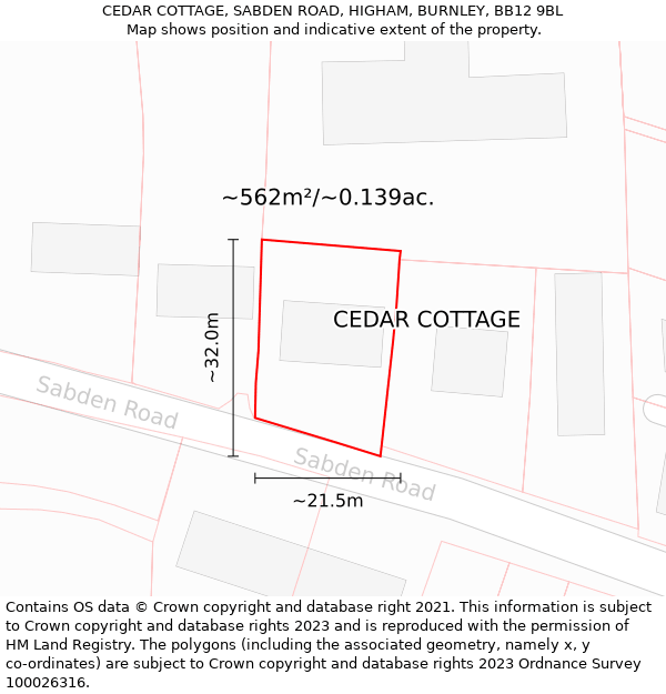 CEDAR COTTAGE, SABDEN ROAD, HIGHAM, BURNLEY, BB12 9BL: Plot and title map