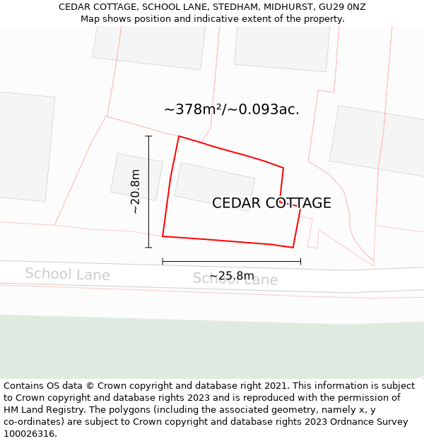 CEDAR COTTAGE, SCHOOL LANE, STEDHAM, MIDHURST, GU29 0NZ: Plot and title map