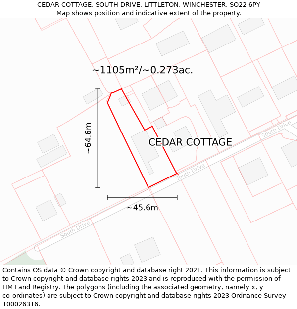 CEDAR COTTAGE, SOUTH DRIVE, LITTLETON, WINCHESTER, SO22 6PY: Plot and title map