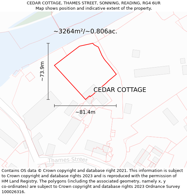 CEDAR COTTAGE, THAMES STREET, SONNING, READING, RG4 6UR: Plot and title map