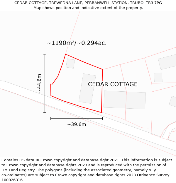 CEDAR COTTAGE, TREWEDNA LANE, PERRANWELL STATION, TRURO, TR3 7PG: Plot and title map