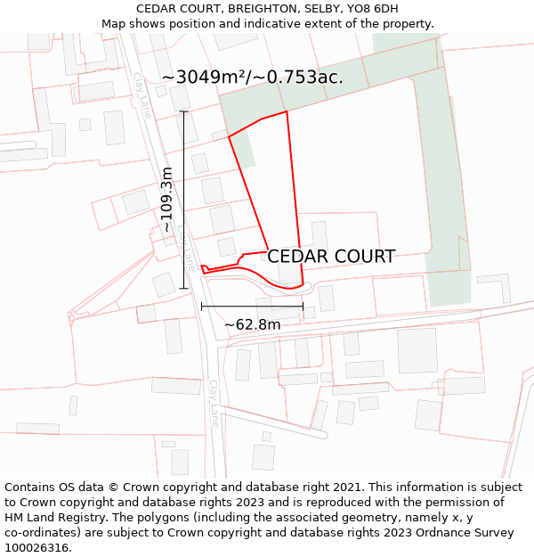 CEDAR COURT, BREIGHTON, SELBY, YO8 6DH: Plot and title map