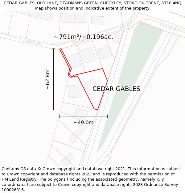 CEDAR GABLES, OLD LANE, DEADMANS GREEN, CHECKLEY, STOKE-ON-TRENT, ST10 4NQ: Plot and title map