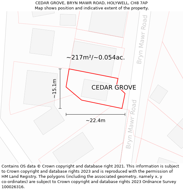 CEDAR GROVE, BRYN MAWR ROAD, HOLYWELL, CH8 7AP: Plot and title map