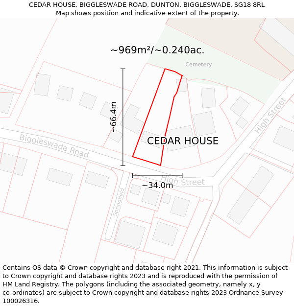 CEDAR HOUSE, BIGGLESWADE ROAD, DUNTON, BIGGLESWADE, SG18 8RL: Plot and title map