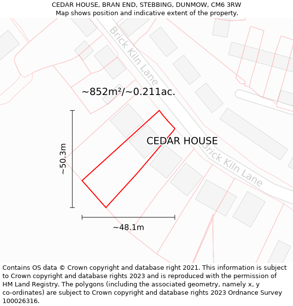CEDAR HOUSE, BRAN END, STEBBING, DUNMOW, CM6 3RW: Plot and title map