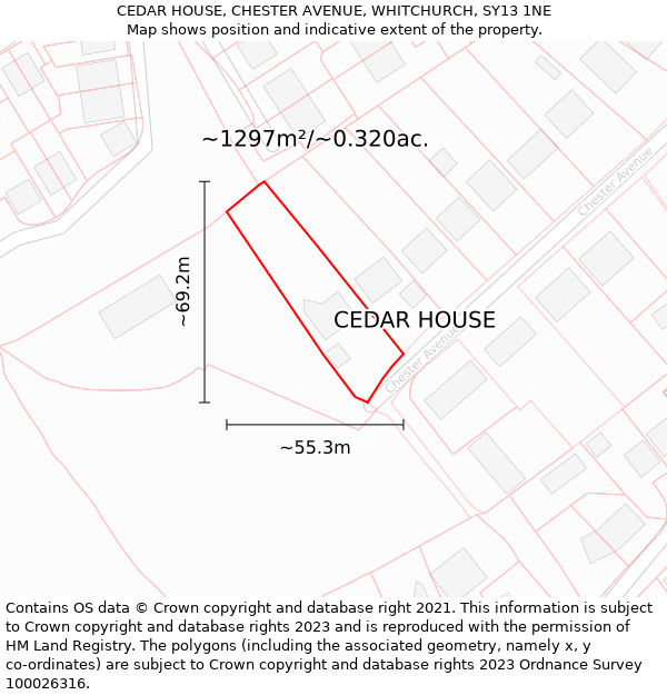 CEDAR HOUSE, CHESTER AVENUE, WHITCHURCH, SY13 1NE: Plot and title map