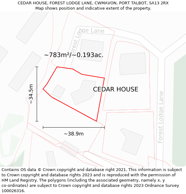 CEDAR HOUSE, FOREST LODGE LANE, CWMAVON, PORT TALBOT, SA13 2RX: Plot and title map